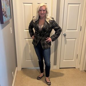 Banana Republic Black and Olive Plaid Double-Breasted Blazer